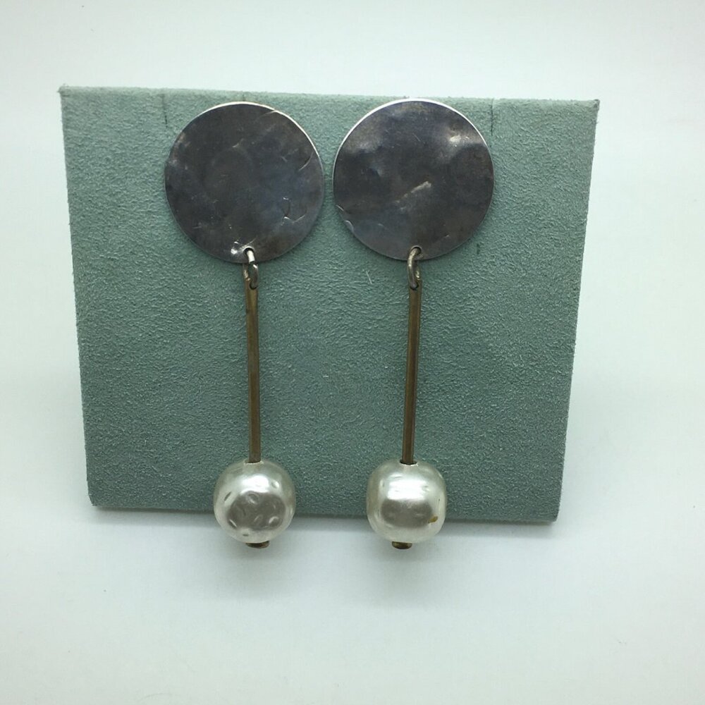 Martha Sturdy Vancouver Pierced Drop Earrings Brutalist Modernist Faux Pearls